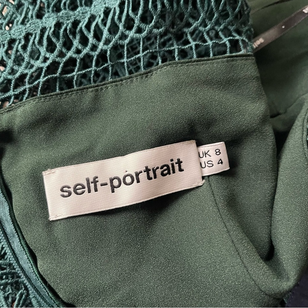 Self-Portrait Emerald Guipure Lace Maxi Dress Gown Sheer Victorian Cottagecore - Picture 7 of 8
